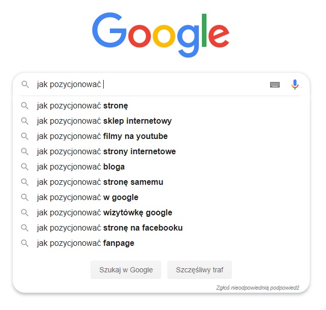 podpowiedzi Google